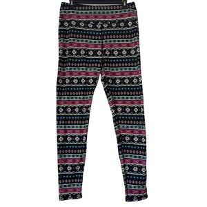 3/$20 Climate Right by Cuddl Duds Pink, Green & Black Fair Isle Fleece Leggings